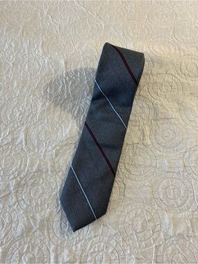 Paco Rabanne Grey Tie with Red and Light Blue Diagonal Stripes